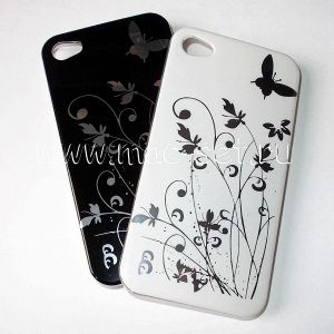 Чехол-накладка пластиковый "цветы/бабочка" для Apple iPhone 4 / 4S