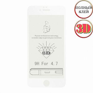 Защитное стекло 3D для Apple iPhone 6 / 6S [изогнутое клеится на весь экран] (белое)