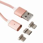 Дата-кабель USB Type-C / microUSB / Apple Lightning 1м магнитный [плетеный] Red Line (розовый)