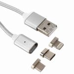 Дата-кабель USB Type-C / microUSB / Apple Lightning 1м магнитный [плетеный] Red Line (серебристый)