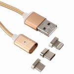 Дата-кабель USB Type-C / microUSB / Apple Lightning 1м магнитный [плетеный] Red Line (золотистый)
