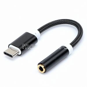 Кабель-переходник для наушников Jack 3.5 мм - USB Type-C [плетеный] (черный)