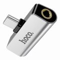 Переходник USB Type-C - Jack 3.5мм + USB Type-C (серебристый) Hoco LS26