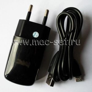 Сетевое зарядное устройство USB для HTC 1000mA с кабелем microUSB (черное)