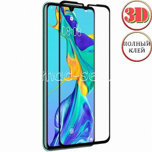 Защитное стекло 3D для Huawei P30 Lite [изогнутое клеится на весь экран] (черное)