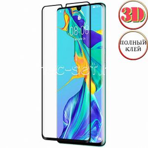 Защитное стекло 3D для Huawei P30 Pro [изогнутое клеится на весь экран] (черное)