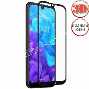 Защитное стекло 3D для Huawei Y5 (2019) [изогнутое клеится на весь экран] (черное)
