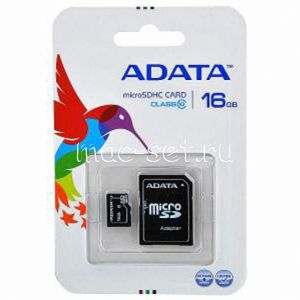 Карта памяти microSDHC 16GB Class 10 ADATA + SD adapter
