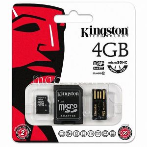 Карта памяти microSDHC 4GB Class 10 Kingston + SD USB adapter