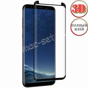 Защитное стекло 3D для Samsung Galaxy S8+ G955 [изогнутое клеится полностью] (черное)