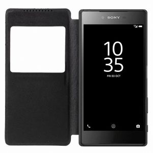 Чехол-книжка для Sony Xperia Z5 Premium / Dual с окошком (черный) Book Case Time 
