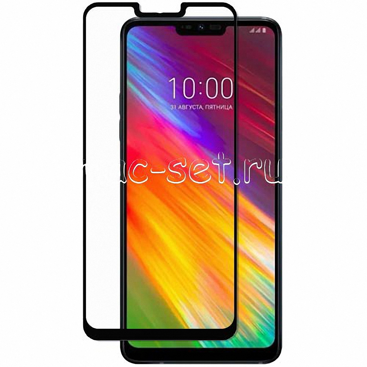 Защитное броне стекло на LG G7 Fit с черной рамкой полноразмерное