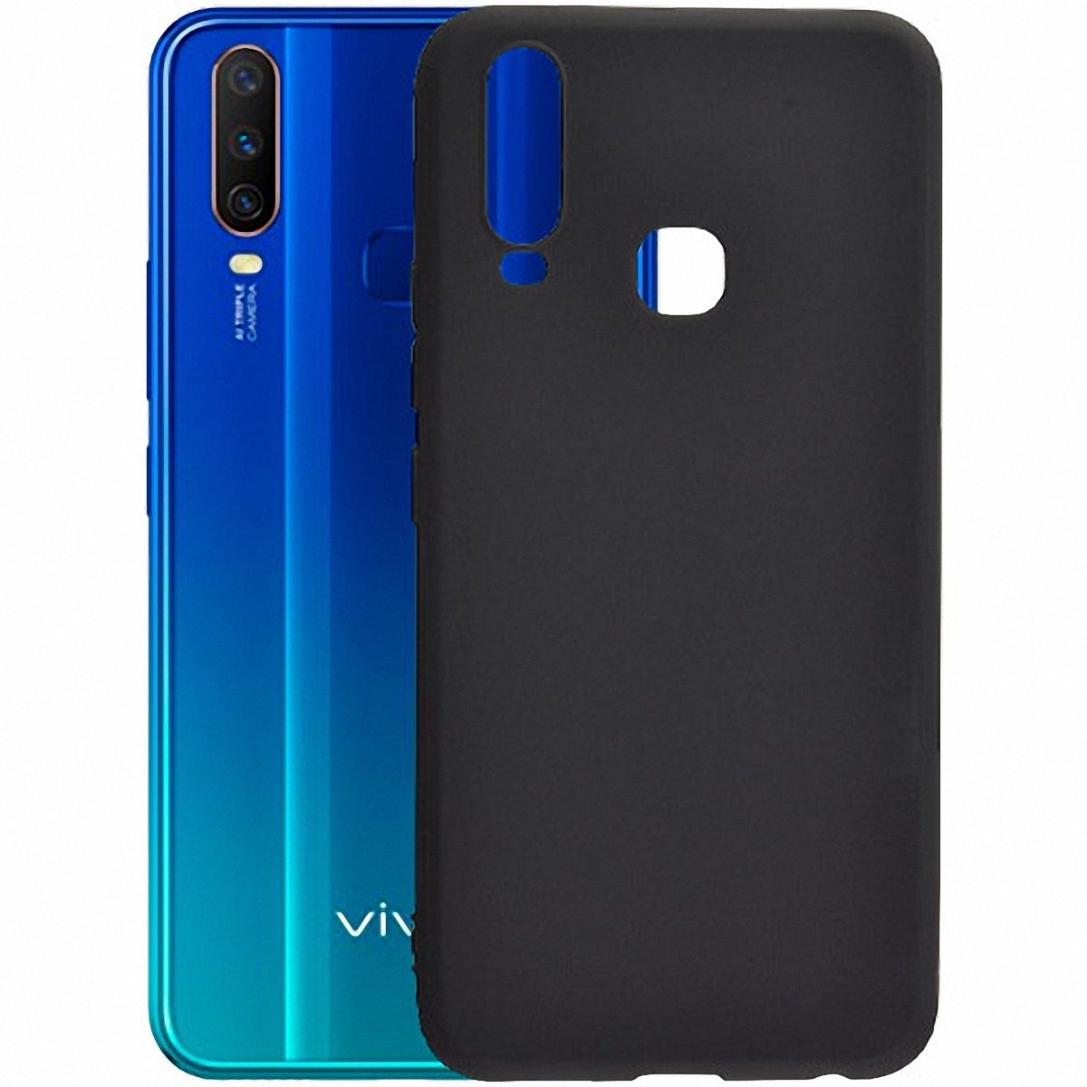 Черный чехол для телефона VIVO Y12 с матовым нескользящим покрытием